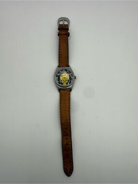 Vintage 1997 Warner Bros Tweety Bird ACME Watch Brown Leather 8.25”